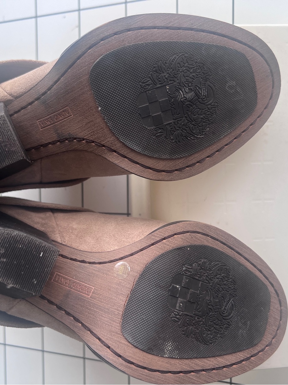 Vince Camuto Leather/Suede Heeled Boots in Taupe Size 7 NWOT - Picture 3 of 6